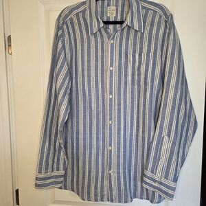 Old Navy Men's Blue& White Striped Shirt Linen & Cotton Blend Sz Lg Preloved